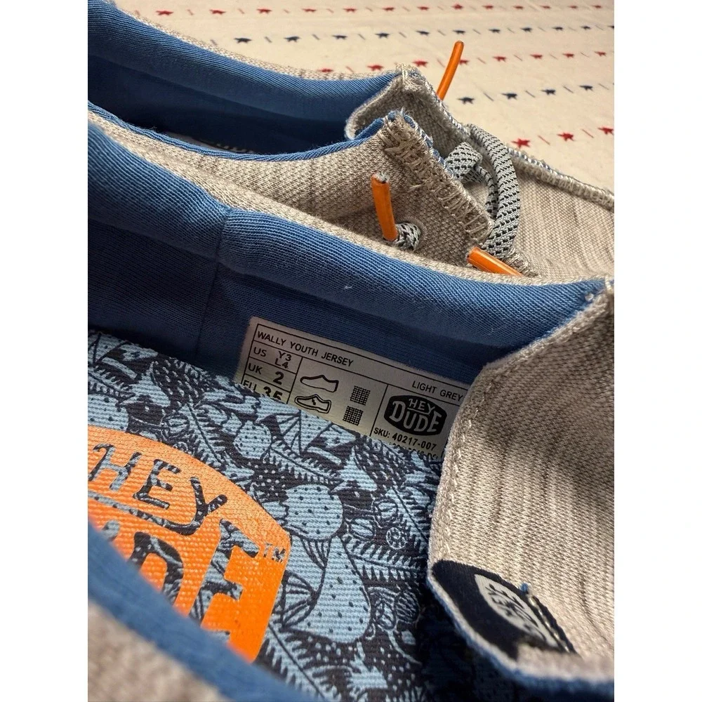 Hey Dude Wally Youth Jersey Gray/Blue Loafer - Y3 L4